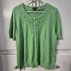 Talbots Women’s Green Cardigan Sweater Short Sleeve Silk Blend Size XL